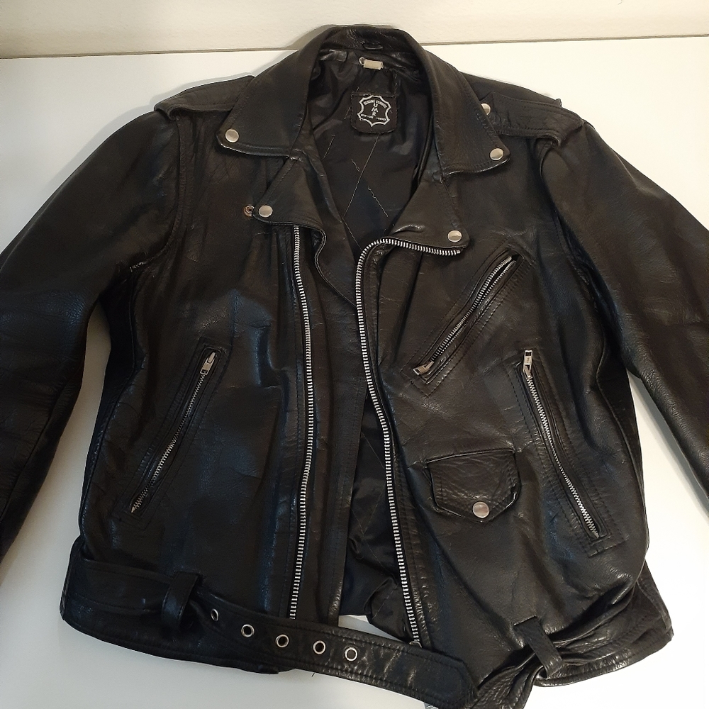 100% Cowhide Genuine Leather Motto Biker Jacket